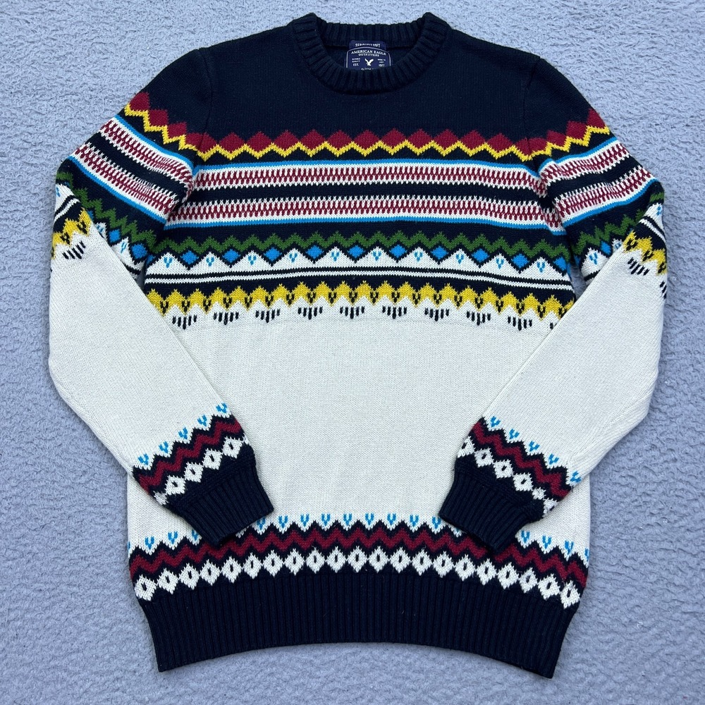 American Eagle Sweater S Seriously Soft Fair Isle Colorful Stripe Wool Blend Top